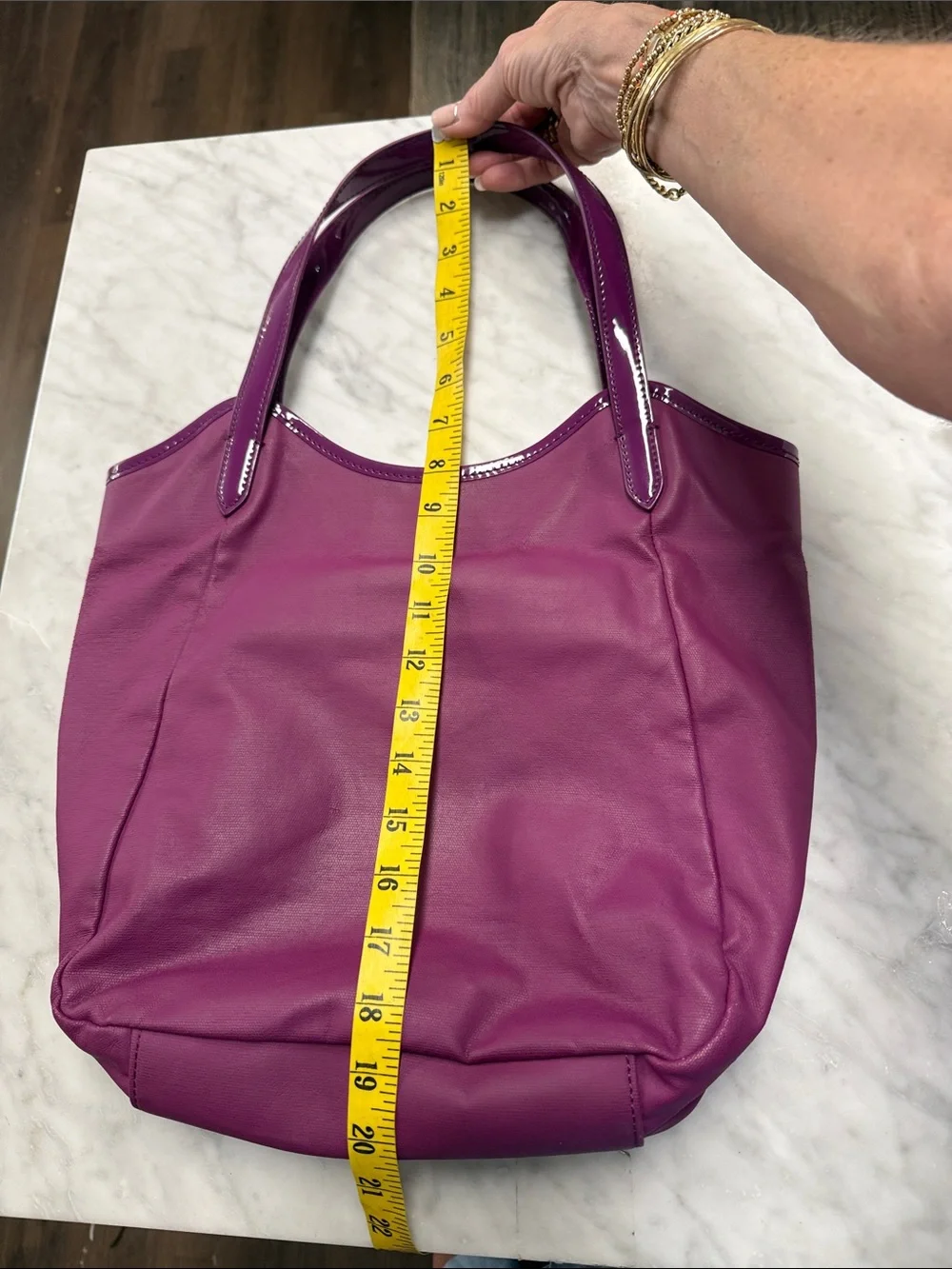 Tory Burch Fuchsia Pink Patent Leather Strap and Logo with Coated Canvas Tote